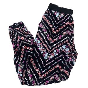 Joe B Floral Casual Pants w Cuffed Ankle w Pockets Elastic Waistband Size Large